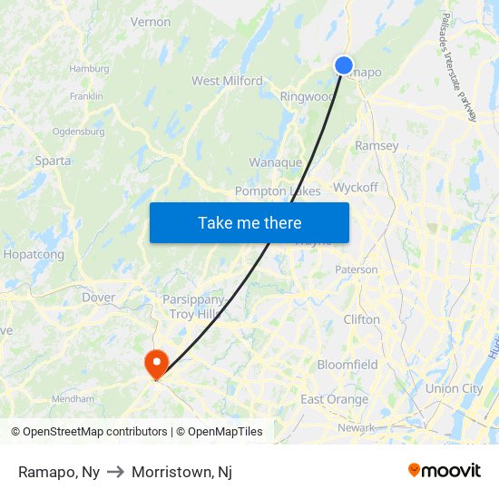 Ramapo, Ny to Morristown, Nj map