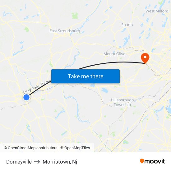 Dorneyville to Morristown, Nj map
