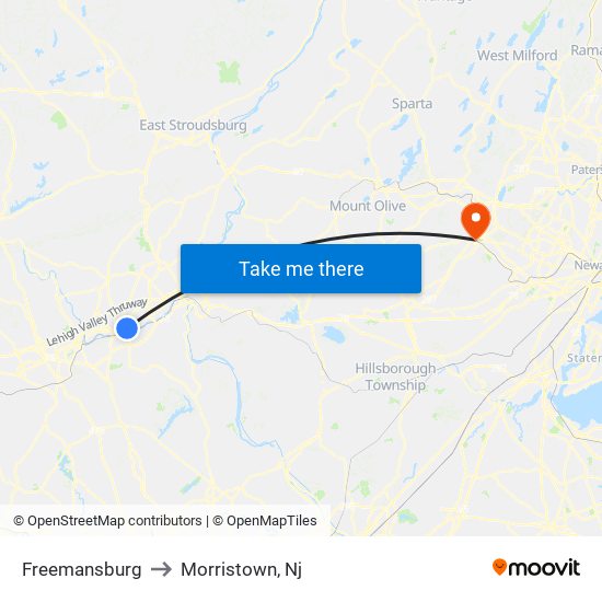 Freemansburg to Morristown, Nj map