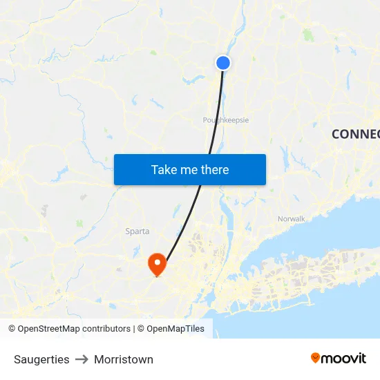 Saugerties to Morristown map
