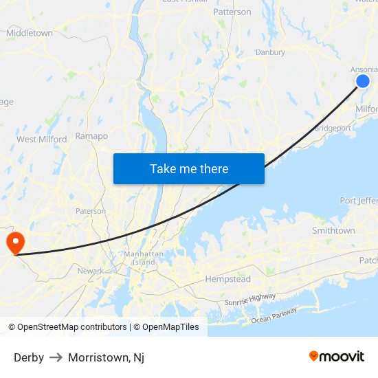 Derby to Morristown, Nj map