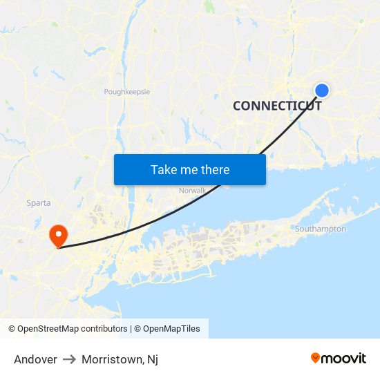 Andover to Morristown, Nj map