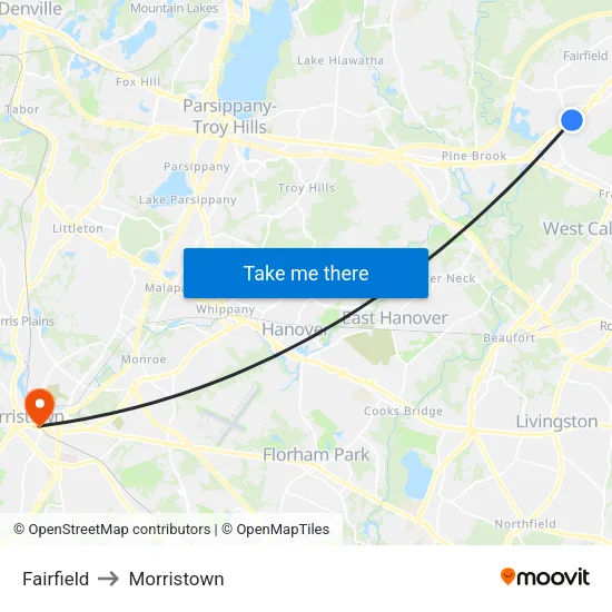 Fairfield to Morristown map