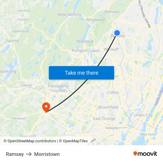 Ramsey, Nj to Morristown, Nj with public transportation