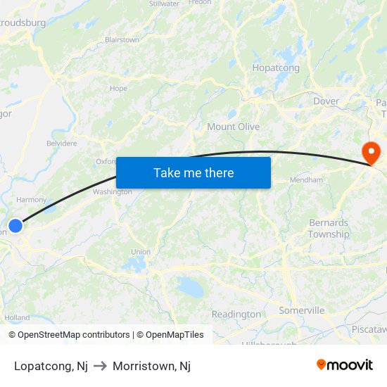 Lopatcong, Nj to Morristown, Nj map