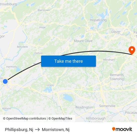 Phillipsburg, Nj to Morristown, Nj map