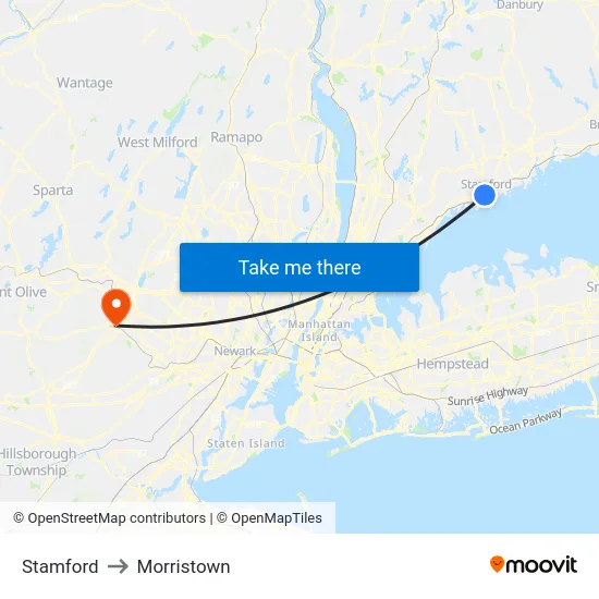 Stamford to Morristown map