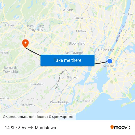 14 St / 8 Av to Morristown map