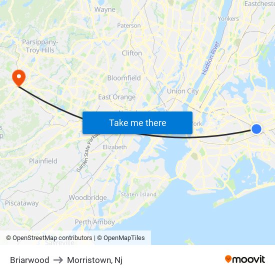 Briarwood to Morristown, Nj map