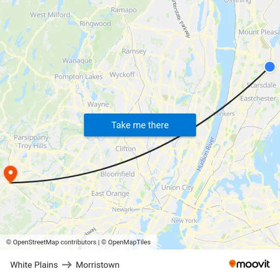 White Plains to Morristown map