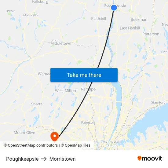 Poughkeepsie to Morristown map