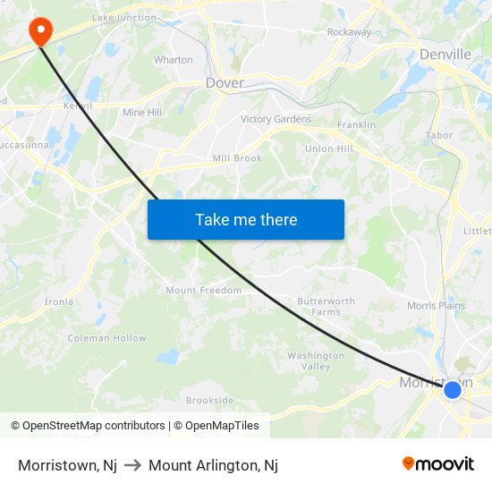 Morristown, Nj to Mount Arlington, Nj map