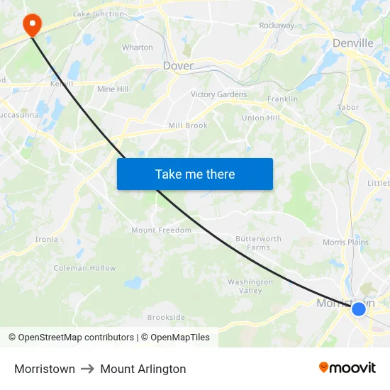 Morristown to Mount Arlington map