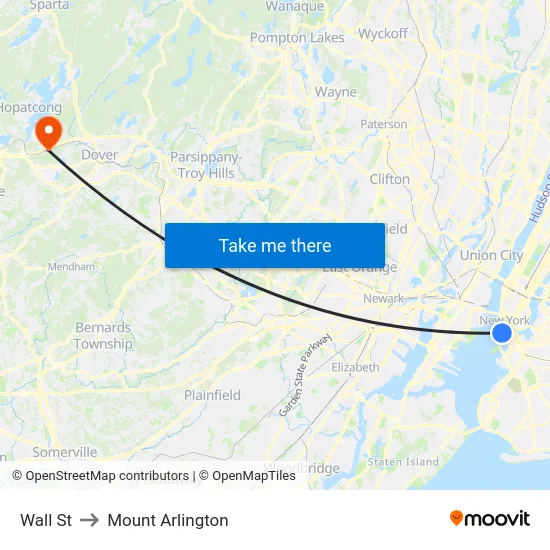 Wall St to Mount Arlington map