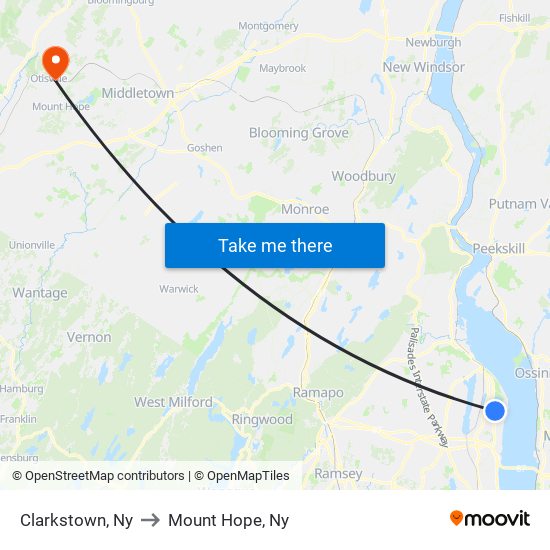 Clarkstown, Ny to Mount Hope, Ny map