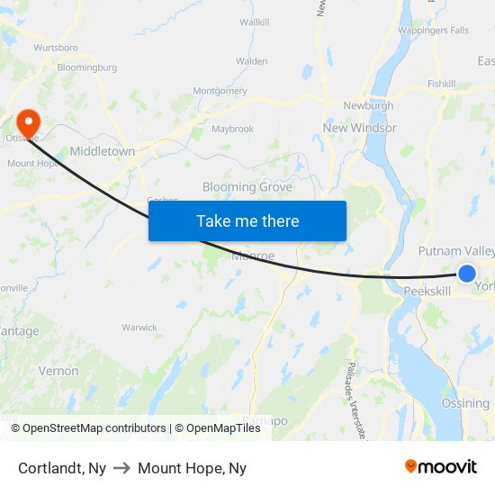 Cortlandt, Ny to Mount Hope, Ny map