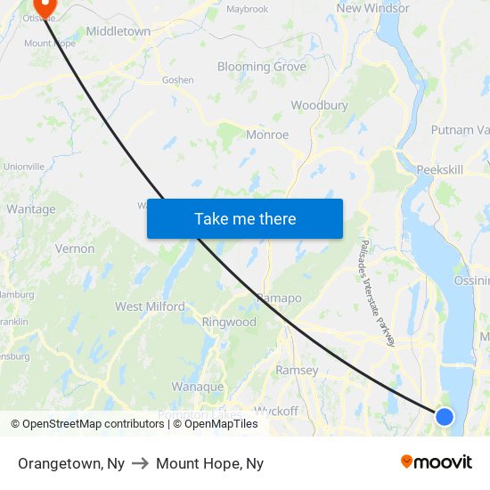 Orangetown, Ny to Mount Hope, Ny map