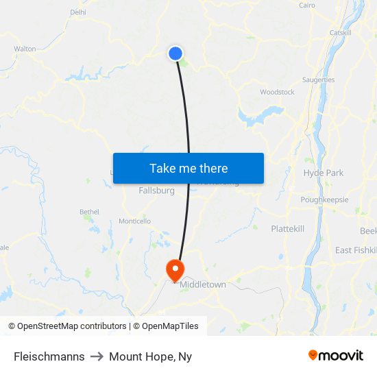 Fleischmanns to Mount Hope, Ny map