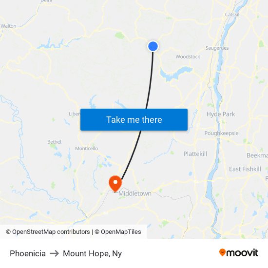 Phoenicia to Mount Hope, Ny map