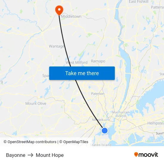 Bayonne to Mount Hope map