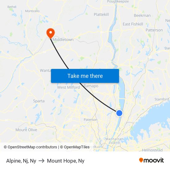 Alpine, Nj, Ny to Mount Hope, Ny map