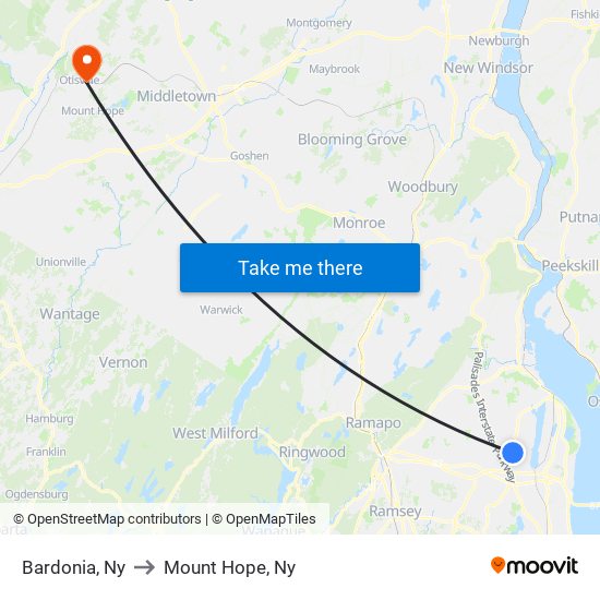 Bardonia, Ny to Mount Hope, Ny map