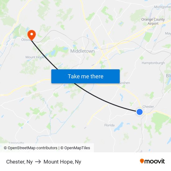 Chester, Ny to Mount Hope, Ny map