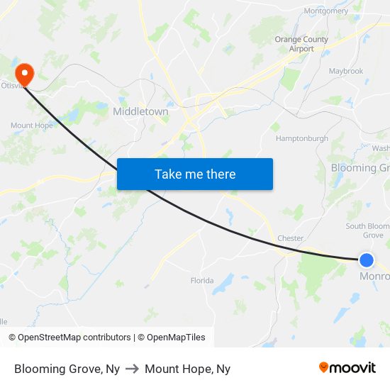 Blooming Grove, Ny to Mount Hope, Ny map