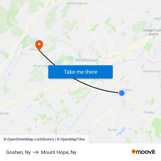 Goshen, Ny to Mount Hope, Ny map