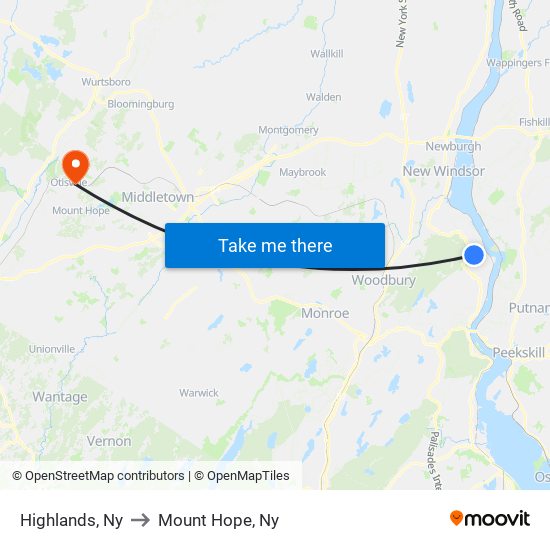 Highlands, Ny to Mount Hope, Ny map