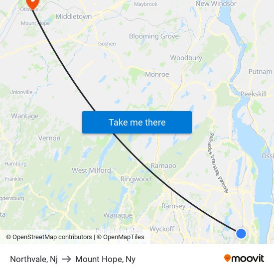 Northvale, Nj to Mount Hope, Ny map