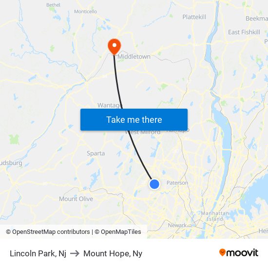 Lincoln Park, Nj to Mount Hope, Ny map