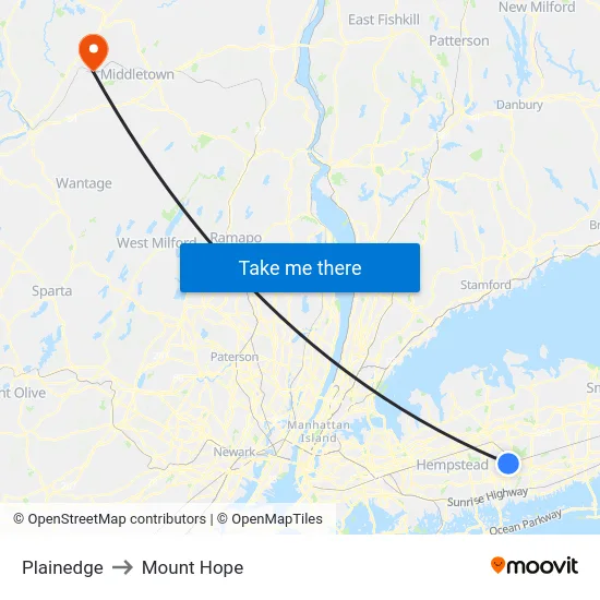 Plainedge to Mount Hope map