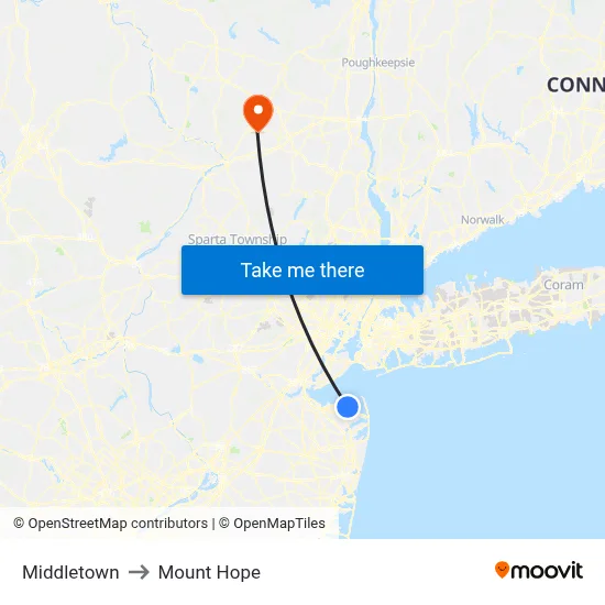 Middletown to Mount Hope map