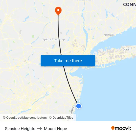 Seaside Heights to Mount Hope map