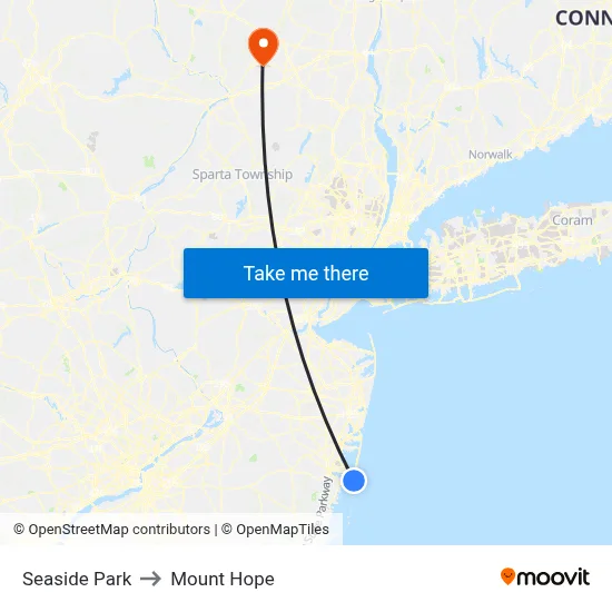 Seaside Park to Mount Hope map
