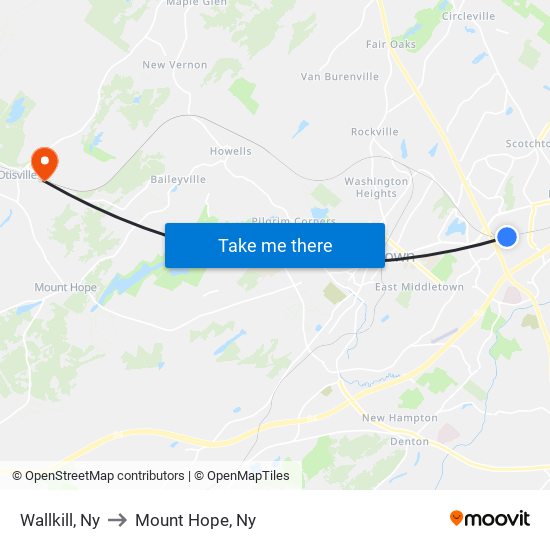 Wallkill, Ny to Mount Hope, Ny map