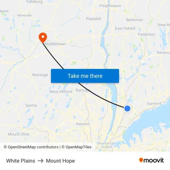 White Plains to Mount Hope map