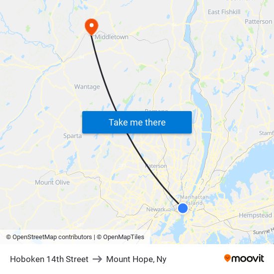 Hoboken 14th Street to Mount Hope, Ny map