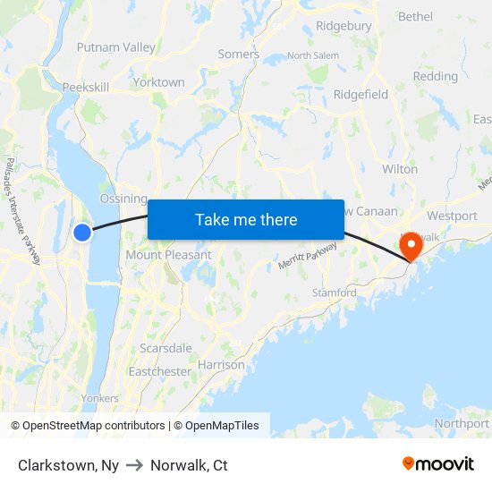 Clarkstown, Ny to Norwalk, Ct map