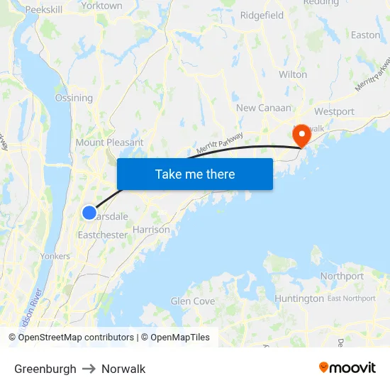 Greenburgh to Norwalk map