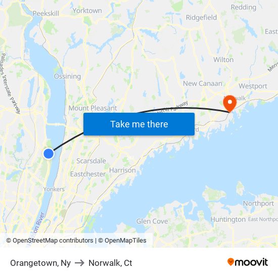 Orangetown, Ny to Norwalk, Ct map