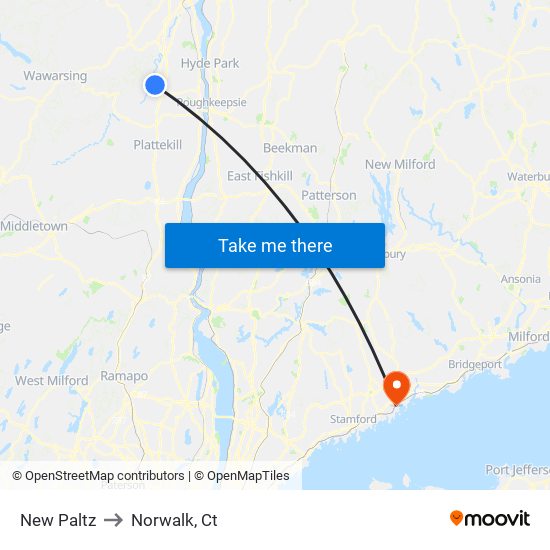 New Paltz to Norwalk, Ct map