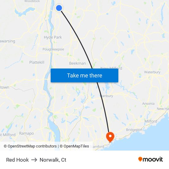 Red Hook to Norwalk, Ct map