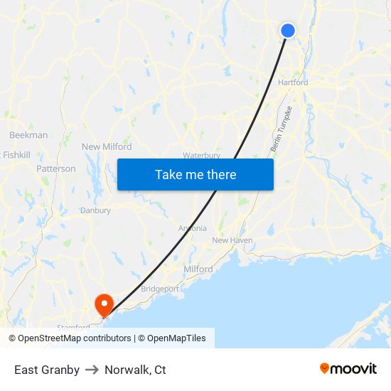 East Granby to Norwalk, Ct map