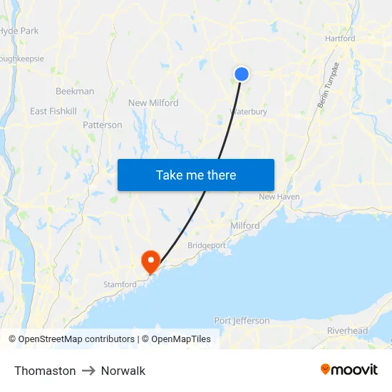 Thomaston to Norwalk map