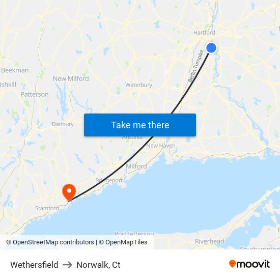 Wethersfield to Norwalk, Ct map