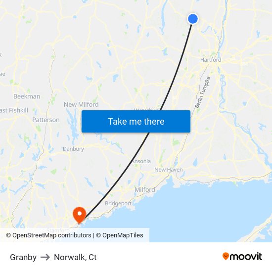 Granby to Norwalk, Ct map