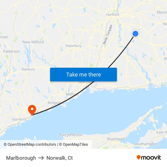 Marlborough to Norwalk, Ct map