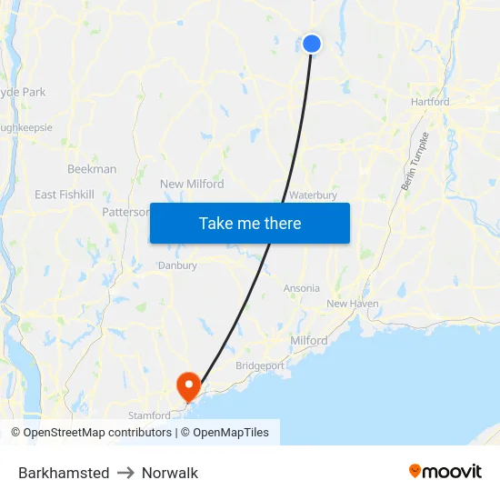 Barkhamsted to Norwalk map